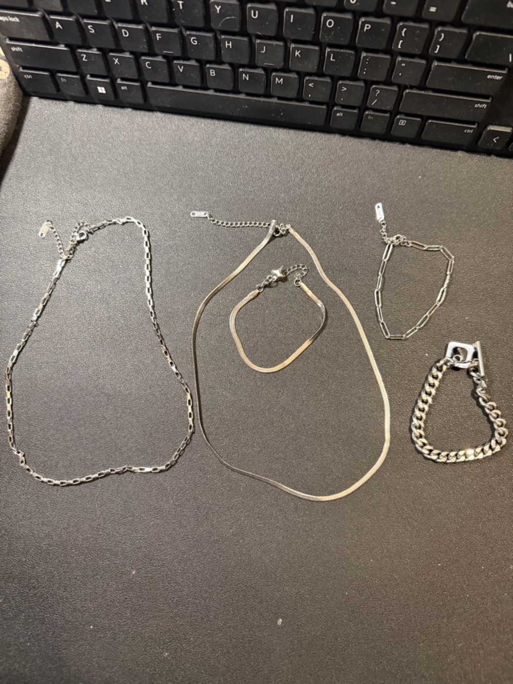 Women’s Silver Chain Necklace and Bracelet Sets w ring 7 Waterproof